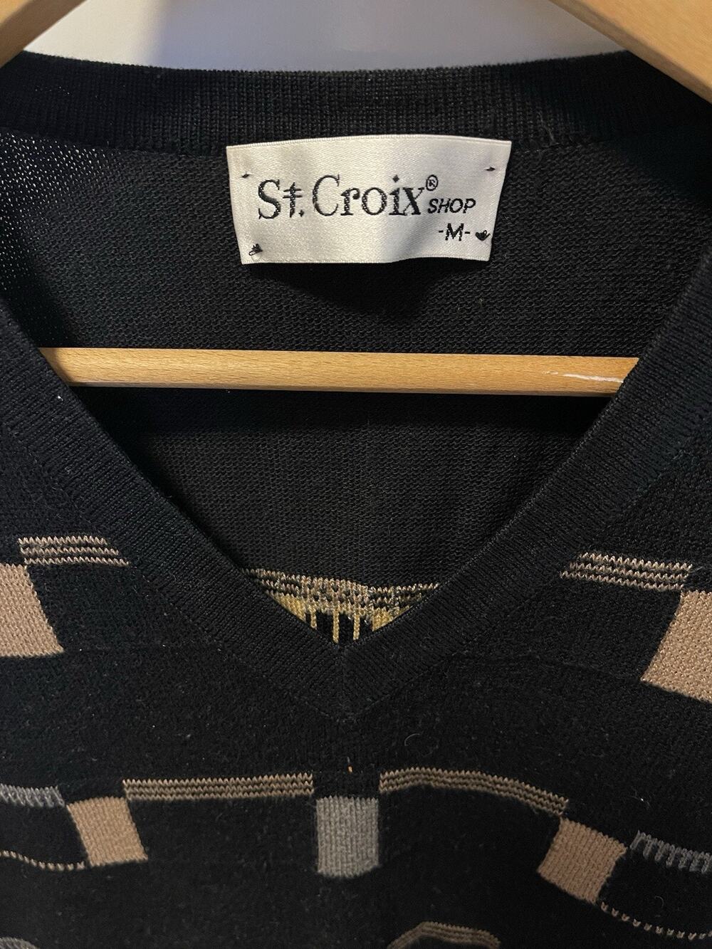 St. Croix Shop Square Pattern Cotton/Microfiber Golf Sweater Black Men's M GF